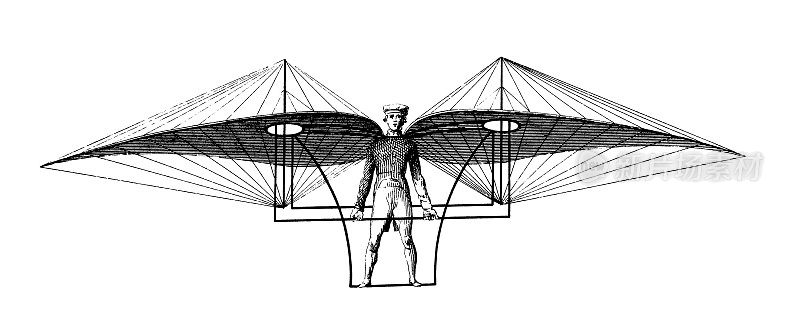 早期的飞行机器|古董科学插图